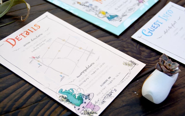 Alice in Wonderland Watercolour Invitation Suite - detail shot of details card.