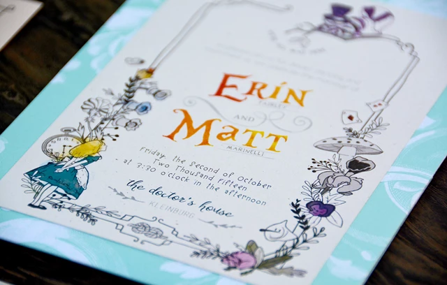 Alice in Wonderland Watercolour Invitation Suite - detail shot of invitation.