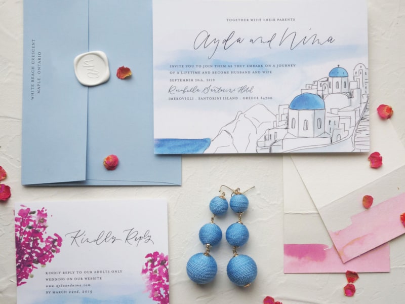 Destination Wedding Stationery Suite with custom watercolour