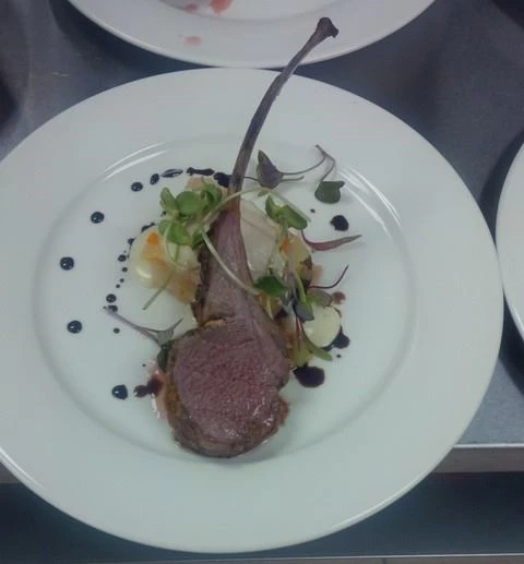 Green peppercorn crust Ontario lamb