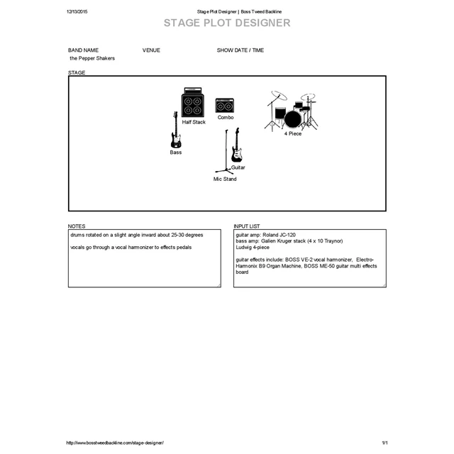 the easiest stage plot ever from the Toronto Party Band available for hire, the Pepper Shakers