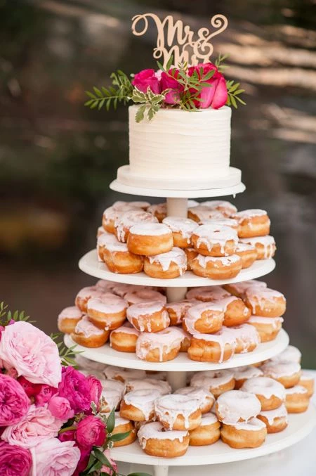 Go untraditional with a mini donut tower, topped with a small 6