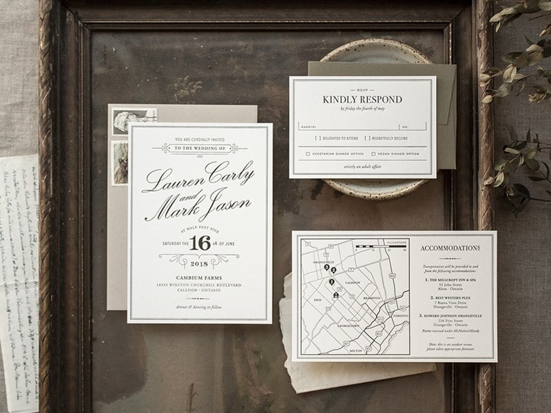 Vintage Letterpress Custom Wedding Invitation Suite