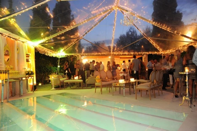 Clear Top Tent with Custom Glass Flooring Over Pool